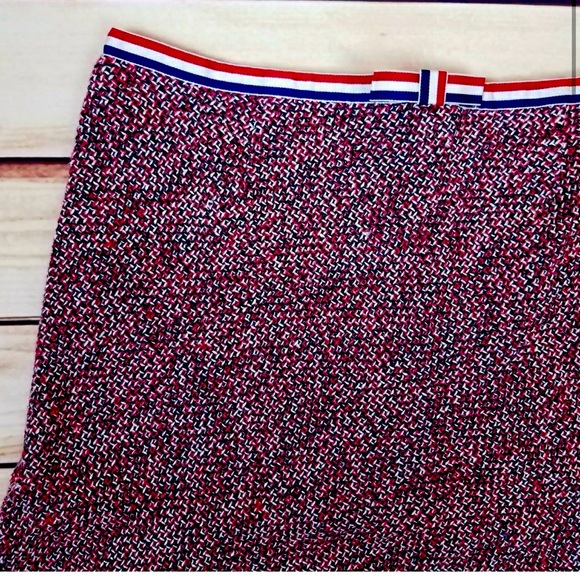 Trina Turk Skirt Knit Tweed Red White Blue Ribbon detail waistband fringe hem 6 - Picture 2 of 6